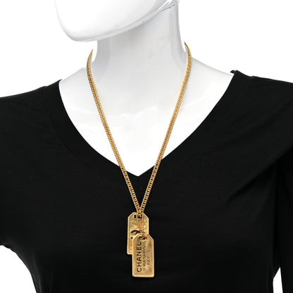 Chanel ID Dog Tag Charm Necklace Gold 2 of 5