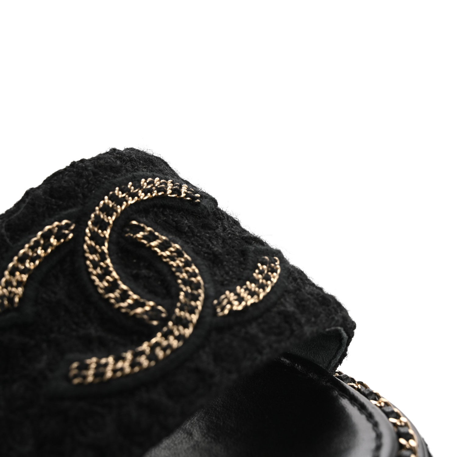 Chanel Wool Alpaca Chain CC Slide Sandals 37 Black 10 of 12
