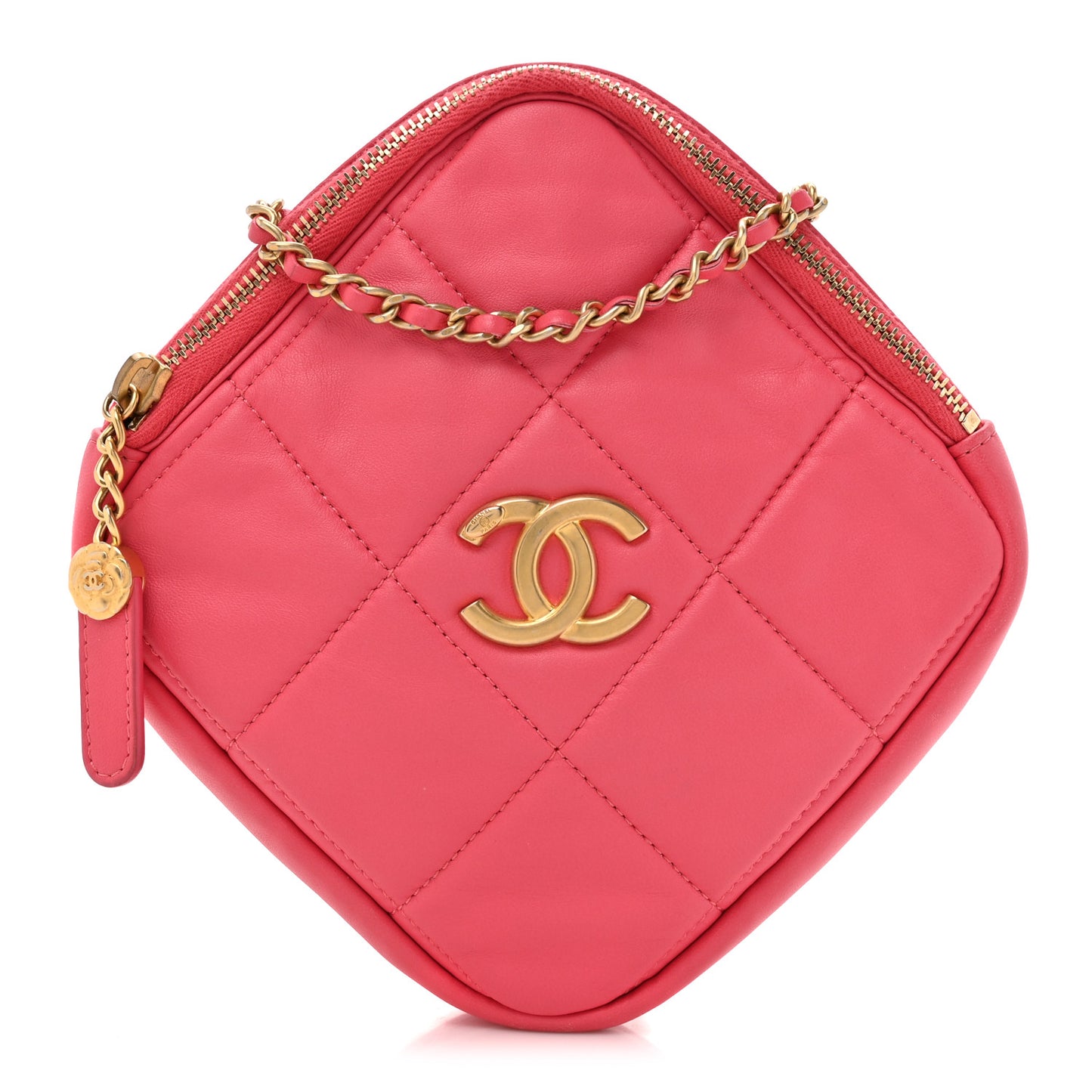 Lambskin Quilted Diamond Clutch With Chain Pink