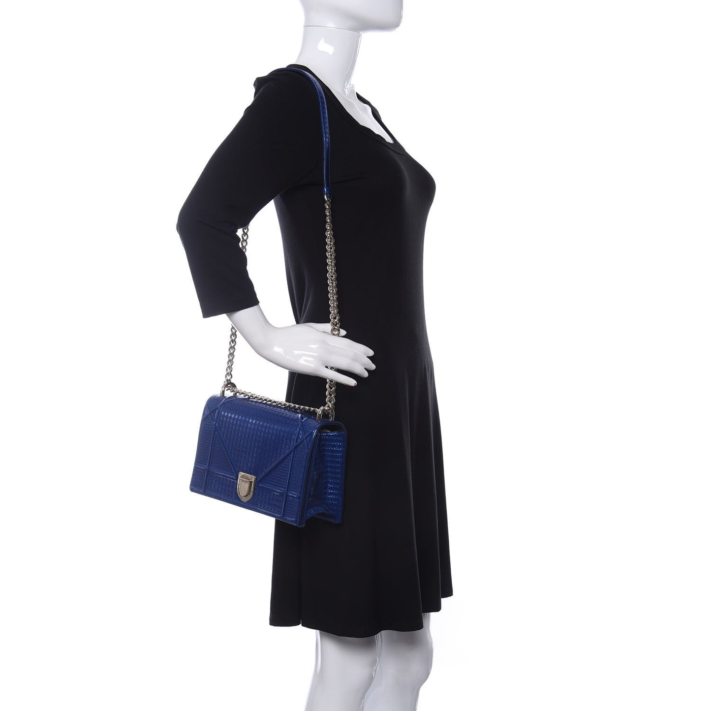 Metallic Patent Micro-Cannage Medium Diorama Flap Bag Blue