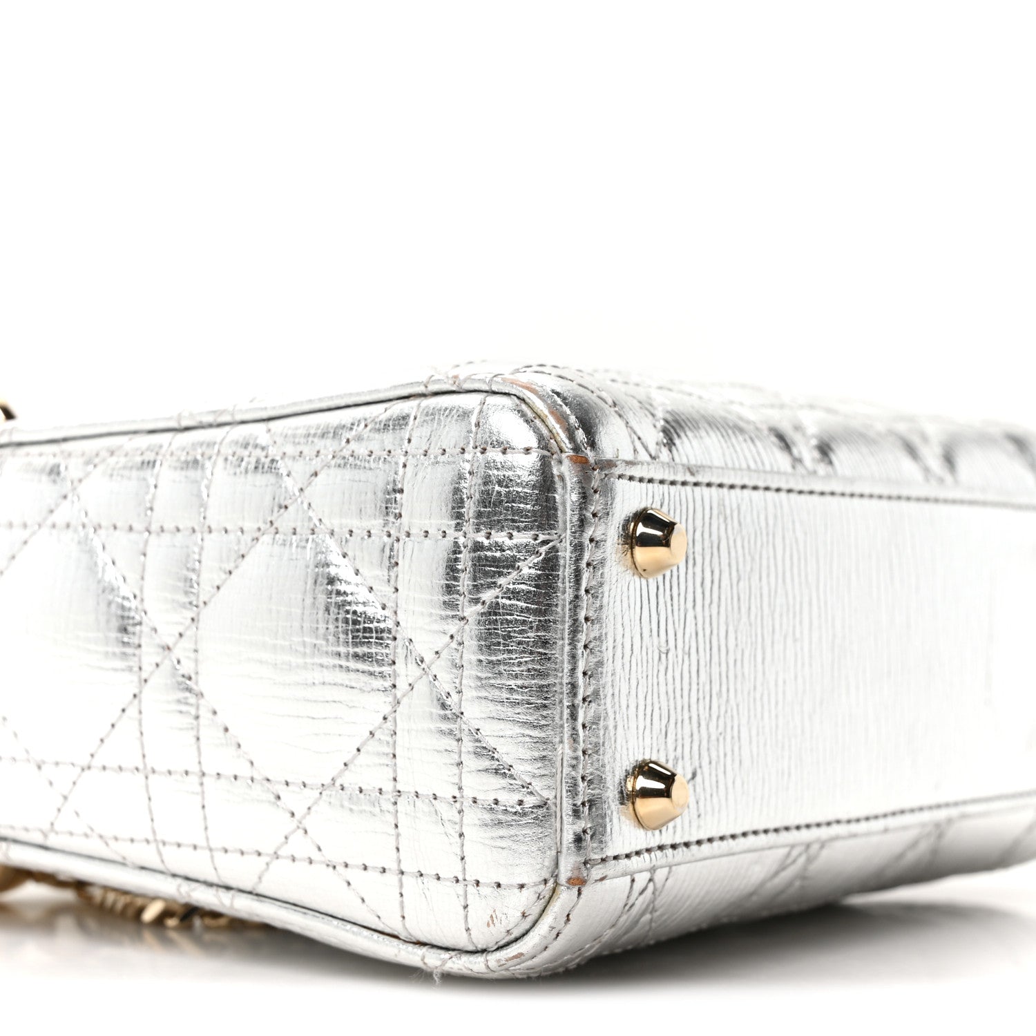 Christian Dior Metallic Grained Calfskin Cannage Mini Lady Dior Silver 9 of 10