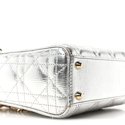 Christian Dior Metallic Grained Calfskin Cannage Mini Lady Dior Silver 9 of 10