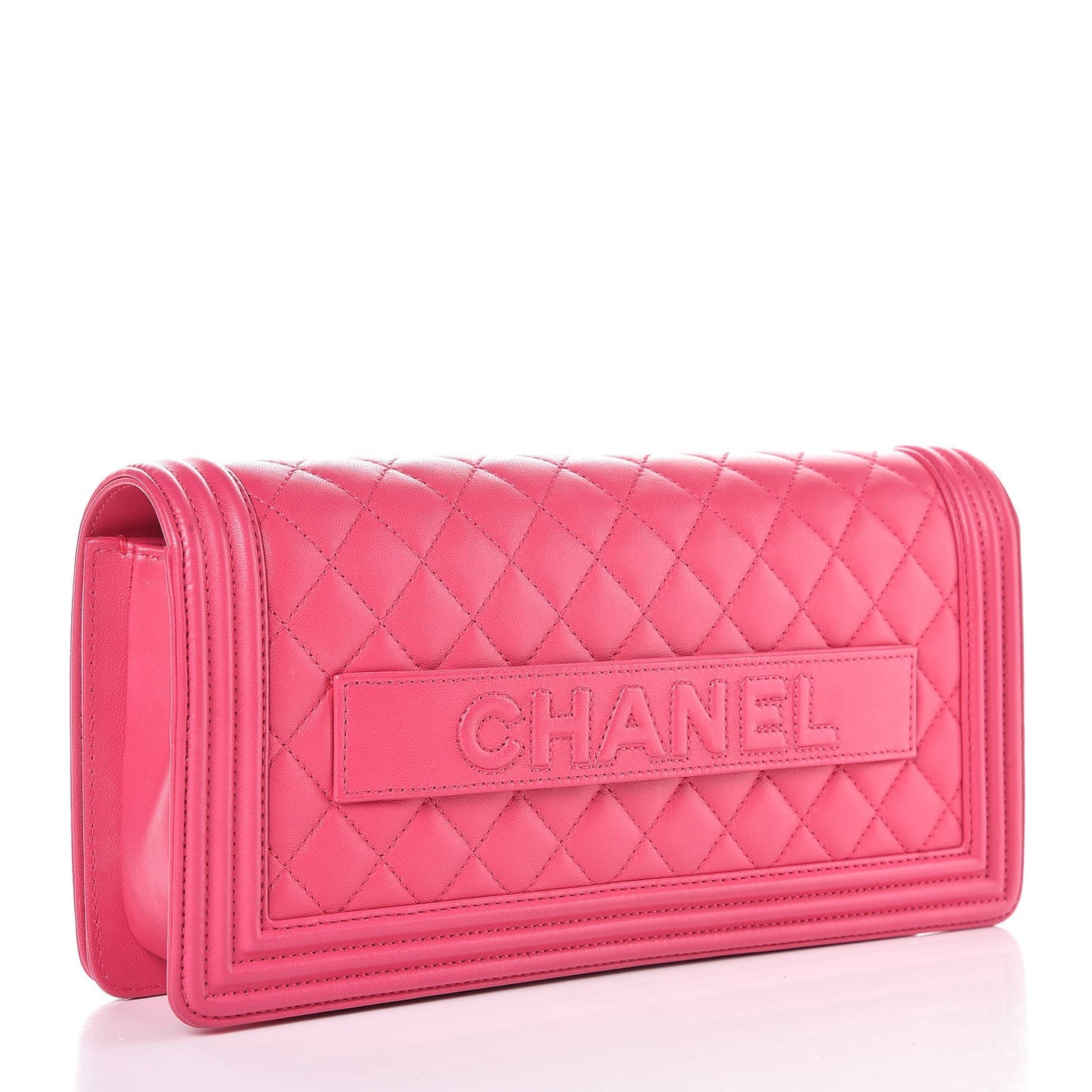 Lambskin Quilted Boy Flap Clutch Fuchsia