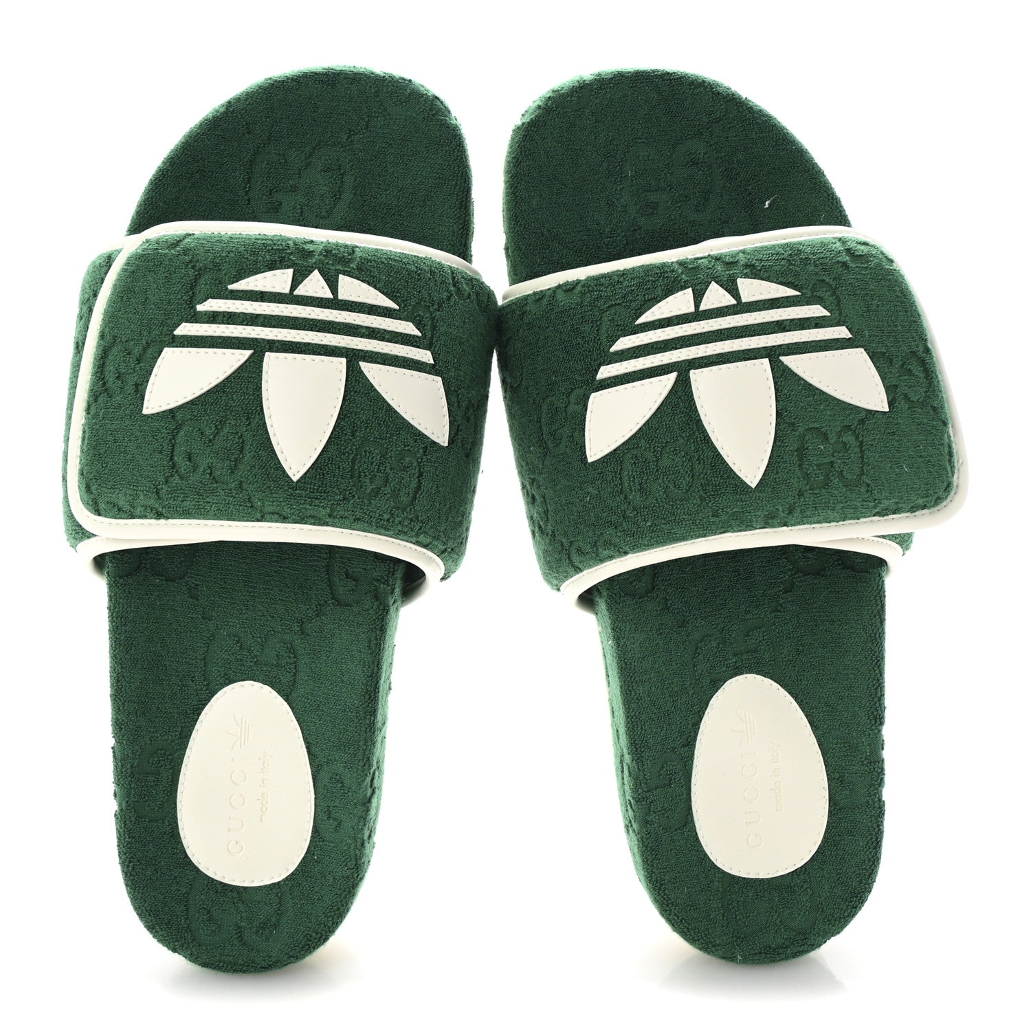 Gucci X ADIDAS Terry Cloth Trefoil GG Monogram Mens Platform Sandals 43 Green 2 of 8