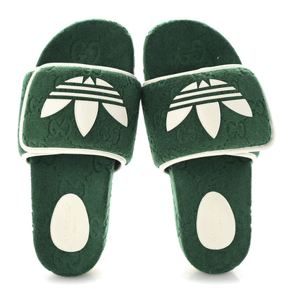 Gucci X ADIDAS Terry Cloth Trefoil GG Monogram Mens Platform Sandals 43 Green 2 of 8