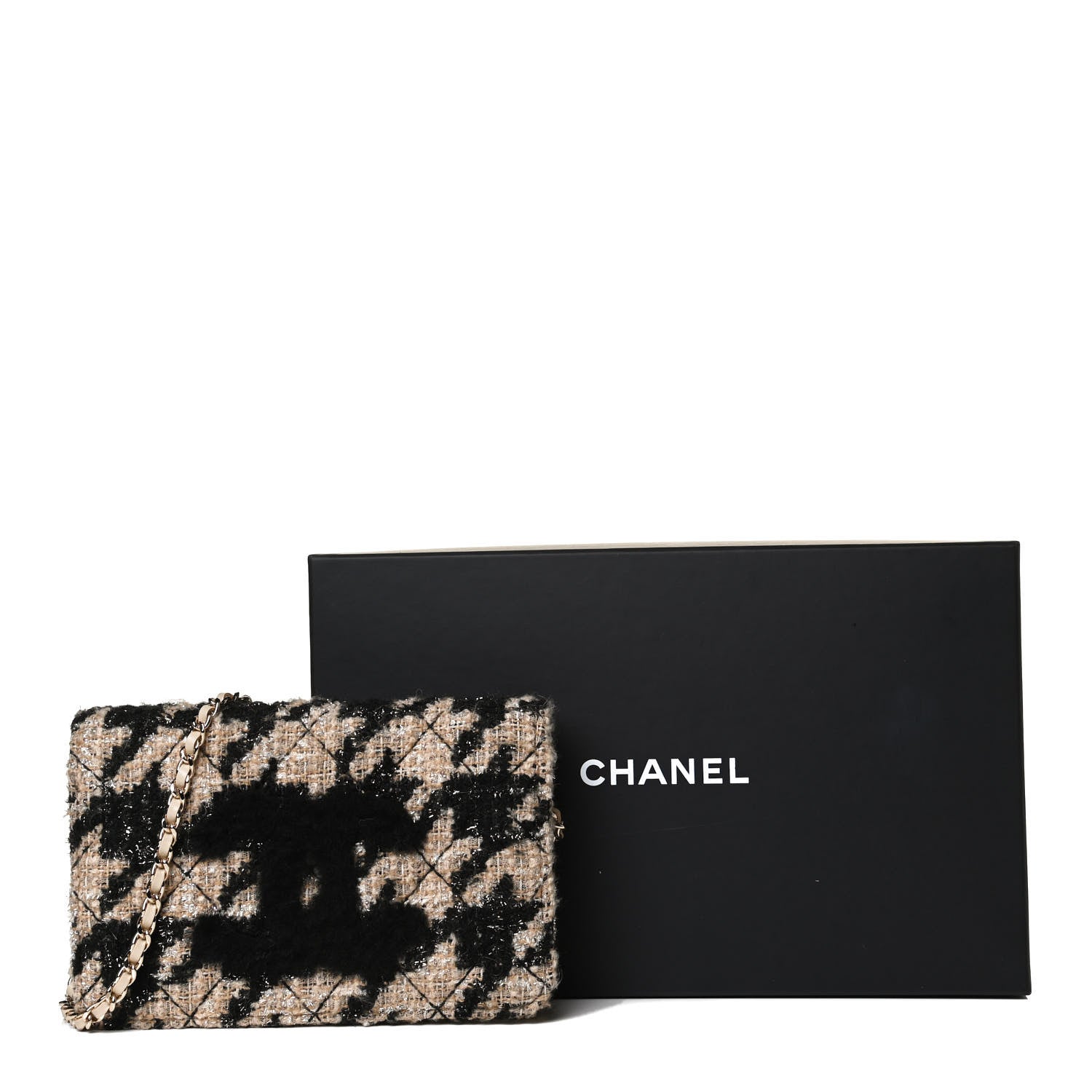 Chanel Tweed Shearling Quilted Chanel Wallet On Chain WOC and Coin Purse Beige Black 12 of 12