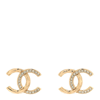 Chanel Crystal Glitter Quilted CC Earrings Light Gold 1 of 5