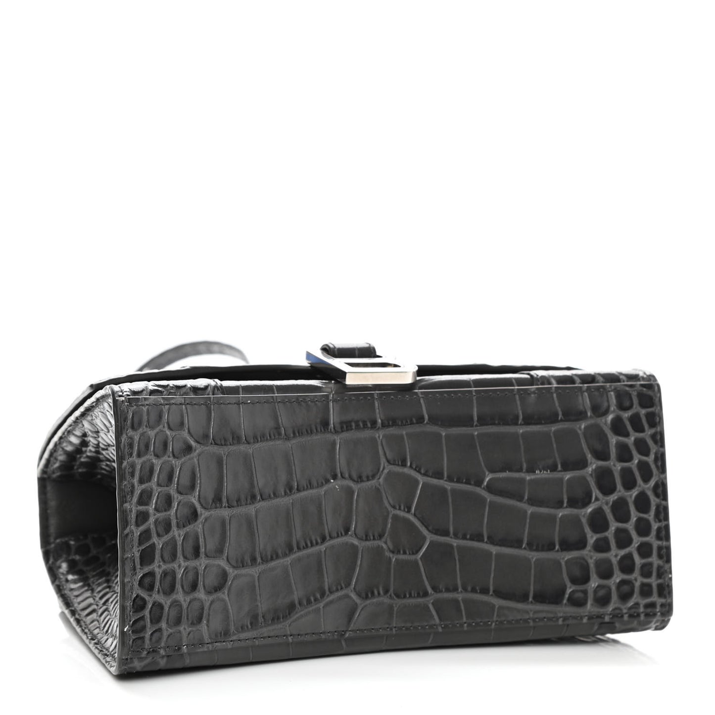 Shiny Calfskin Crocodile Embossed Small Hourglass Top Handle Bag Dark Grey