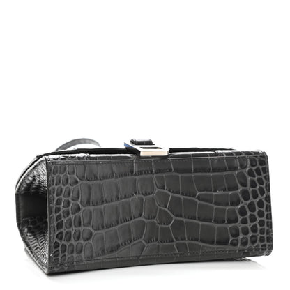 Balenciaga Shiny Calfskin Crocodile Embossed Small Hourglass Top Handle Bag Dark Grey 4 of 10