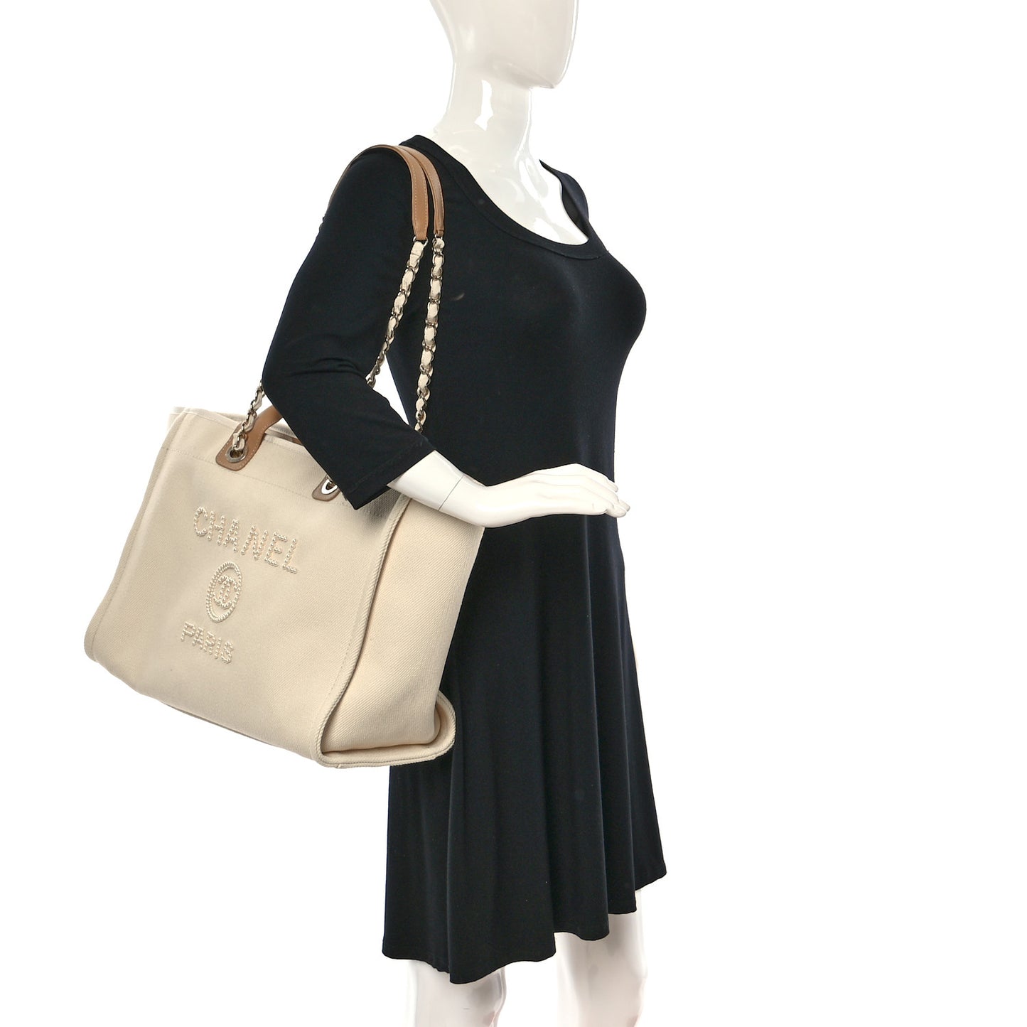 Canvas Pearl Medium Deauville Tote Ecru Beige