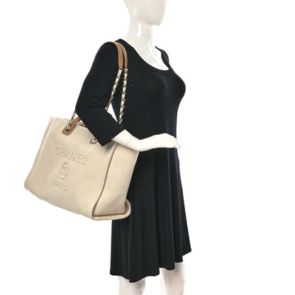 Chanel Canvas Pearl Medium Deauville Tote Ecru Beige 2 of 11