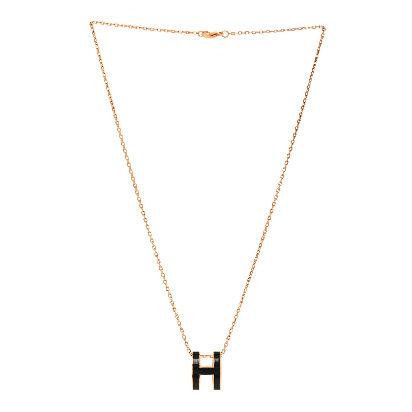 Lacquered Rose Gold Pop H Pendant Necklace Black