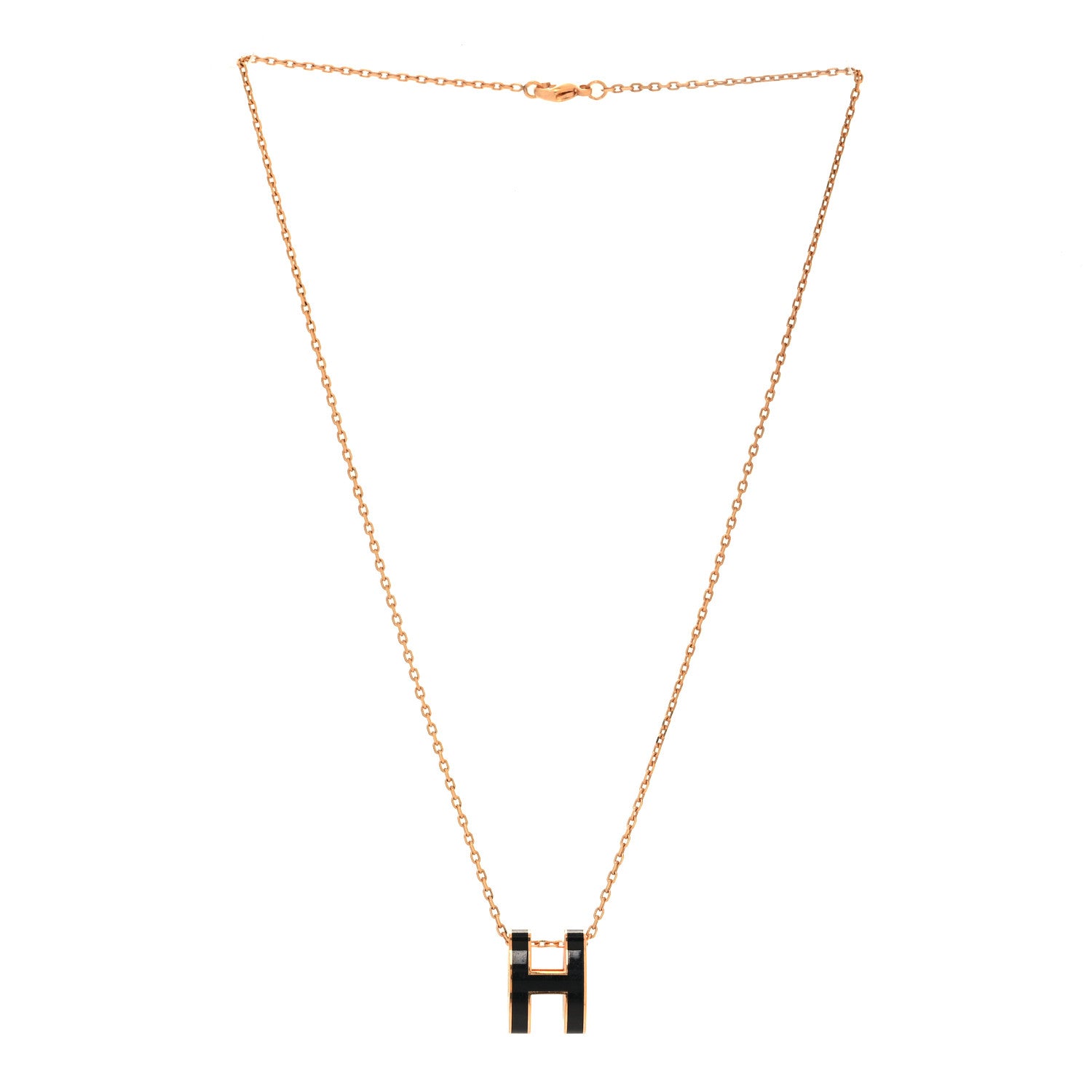 Hermes Lacquered Rose Gold Pop H Pendant Necklace Black 3 of 5