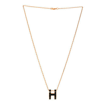 Hermes Lacquered Rose Gold Pop H Pendant Necklace Black 3 of 5