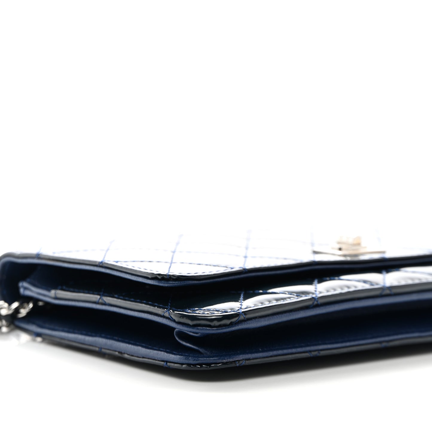 Patent Calfskin Quilted Reissue Wallet On Chain WOC Dark Navy Blue