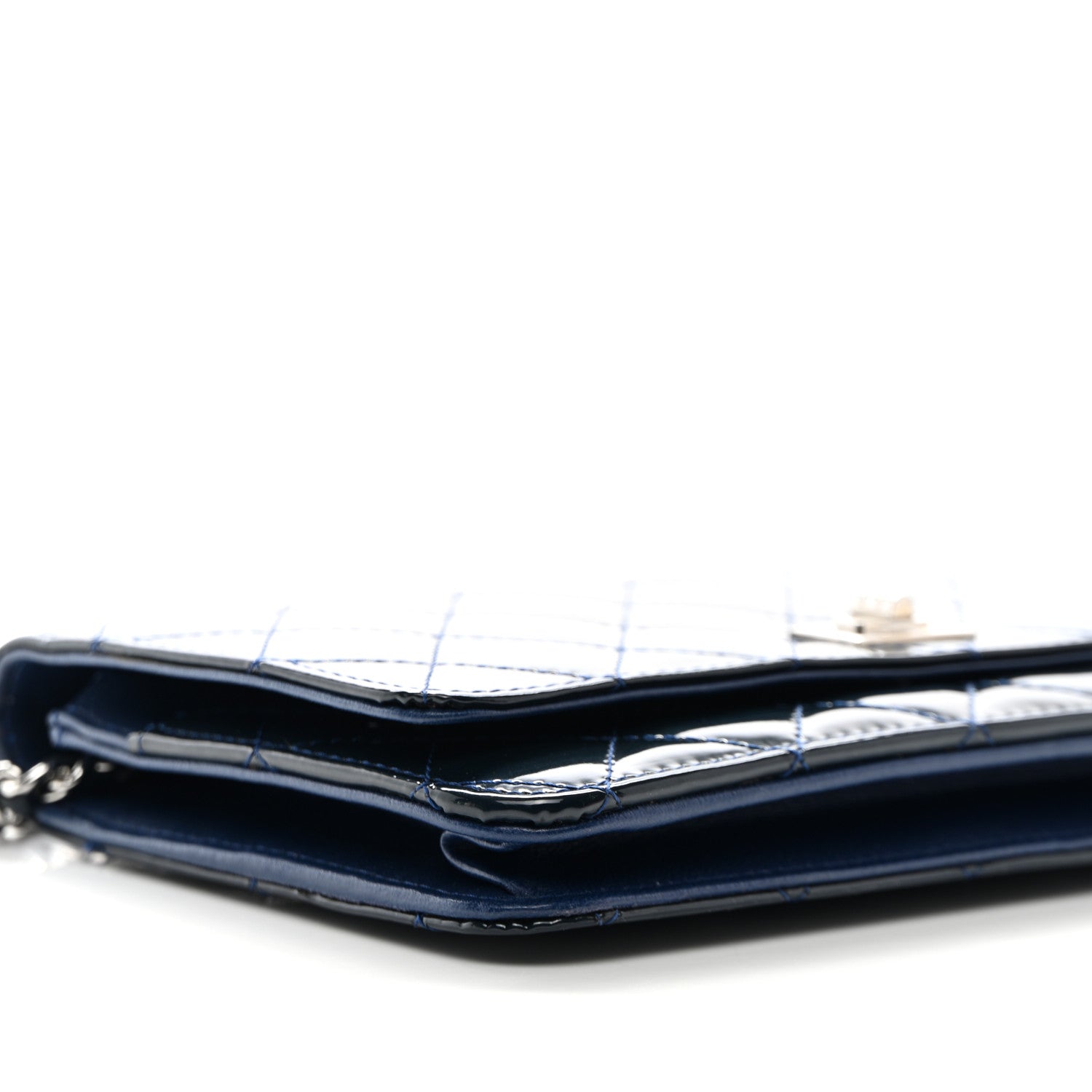 Chanel Patent Calfskin Quilted Reissue Wallet On Chain WOC Dark Navy Blue 11 of 13