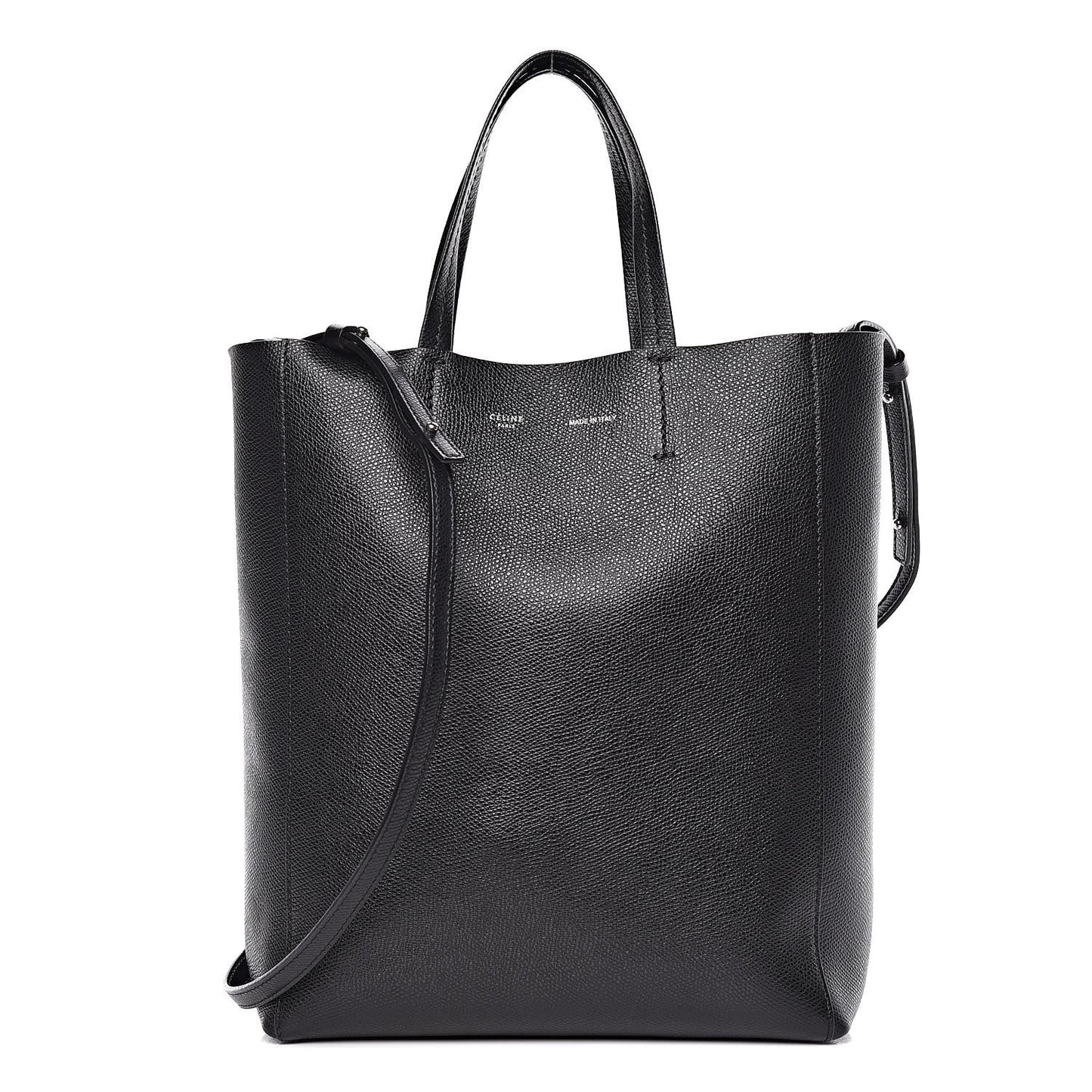 Grained Calfskin Small Vertical Cabas Black
