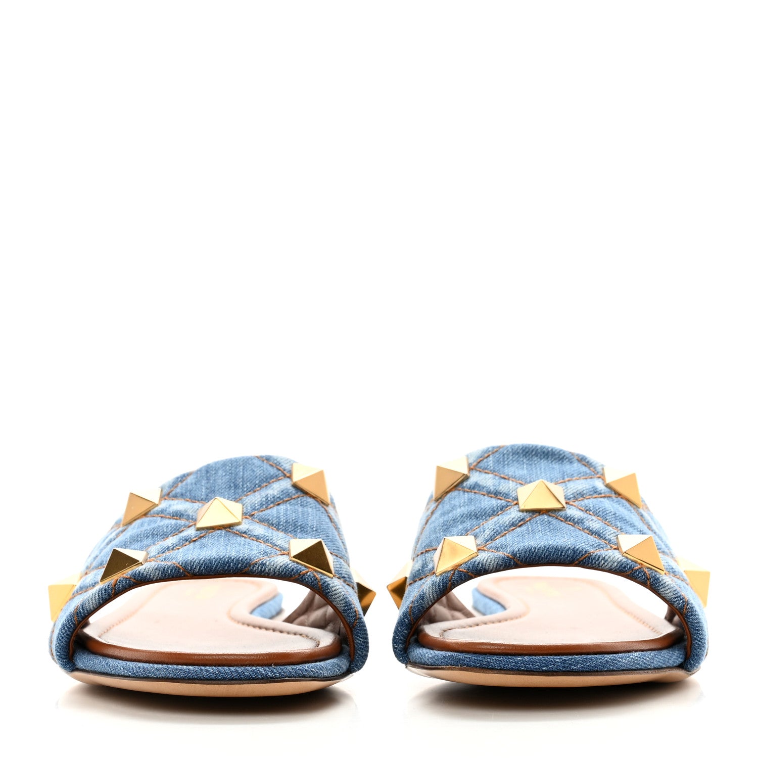 Valentino Garavani Denim Roman Stud Flat Slide Sandals 40.5 Denim 2 of 8