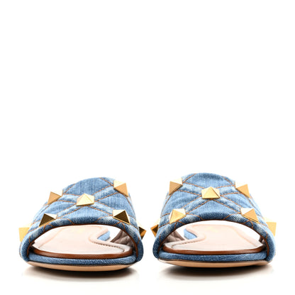 Valentino Garavani Denim Roman Stud Flat Slide Sandals 40.5 Denim 2 of 8