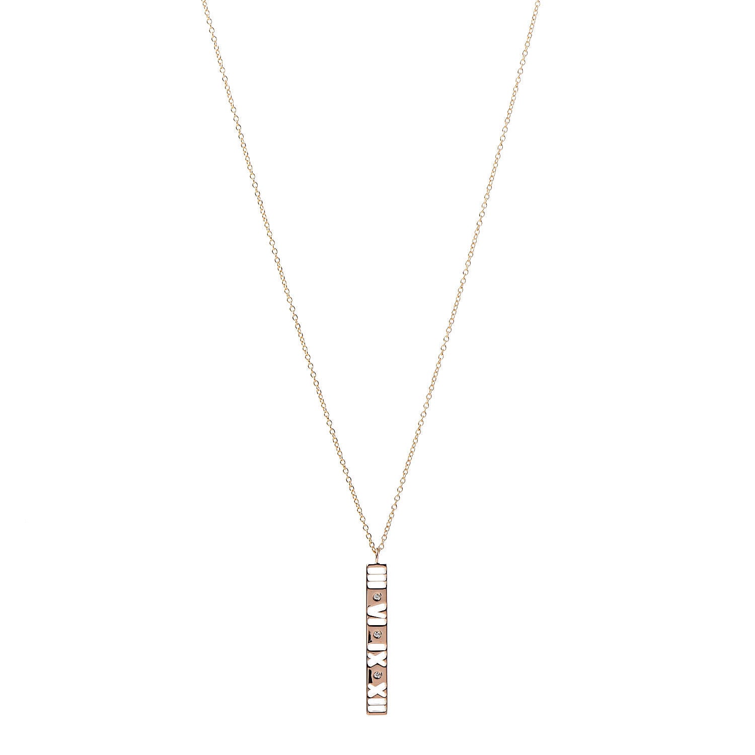 Tiffany 18K Rose Gold Diamond Atlas Bar Pendant Necklace 1 of 6