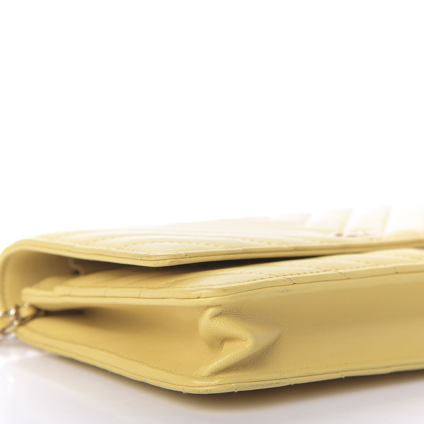 Lambskin Chevron Quilted Wallet On Chain WOC Yellow