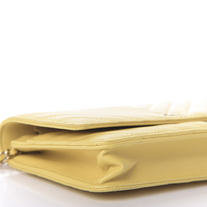Chanel Lambskin Chevron Quilted Wallet On Chain WOC Yellow 6 of 10