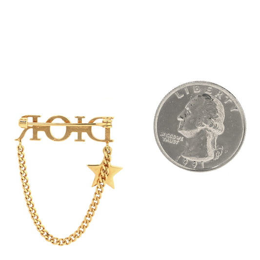Metal Crystal Logo Dio(r)evolution Chain Brooch Gold