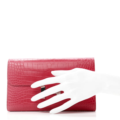 Hermes Matte Alligator Constance Long Wallet Rose Extreme 2 of 7