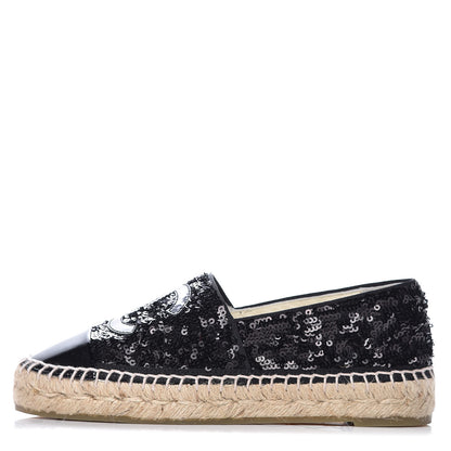 Chanel Patent Sequin CC Espadrilles 35 Black 1 of 10