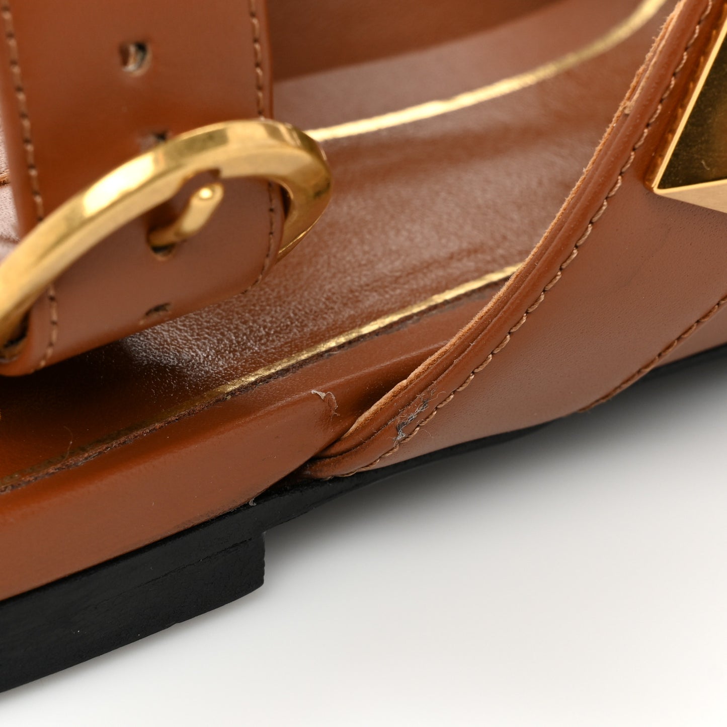 Calfskin Roman Stud Ankle Strap Flat Mules 37.5 Selleria