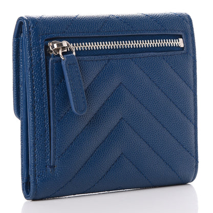 Chanel Caviar Chevron Quilted Compact Flap Wallet Navy 3 of 9