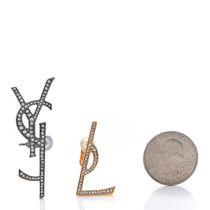 Saint Laurent Metal Brass Crystal Deconstructed Opyum Clip On Earrings Ruthenium Gold 2 of 4