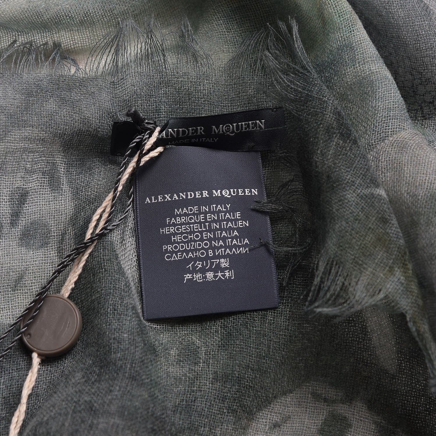 Alexander McQueen Wool Cashmere Skull Waterlily Scarf Green 5 of 6
