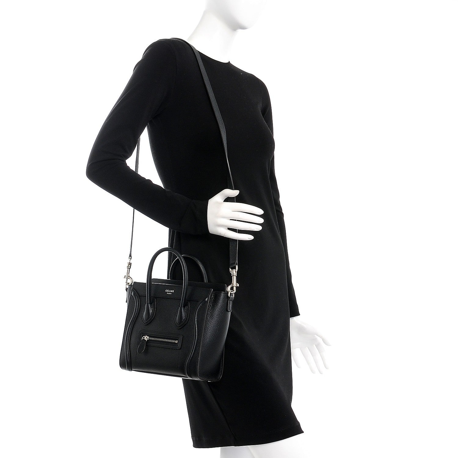 Celine Drummed Calfskin Nano Luggage Black 2 of 6