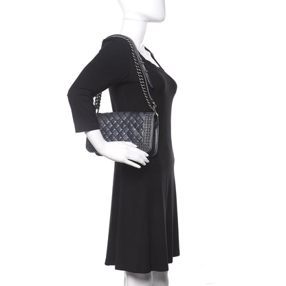 Chanel Faded Calfskin Quilted Medium Studded Boy Flap Black 2 of 13