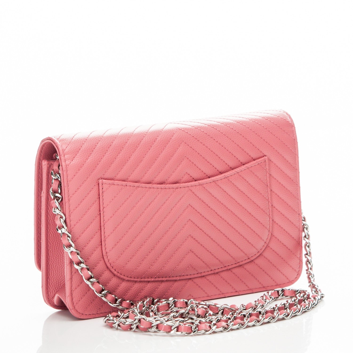 Chanel Caviar Chevron Wallet On Chain WOC Pink 3 of 8