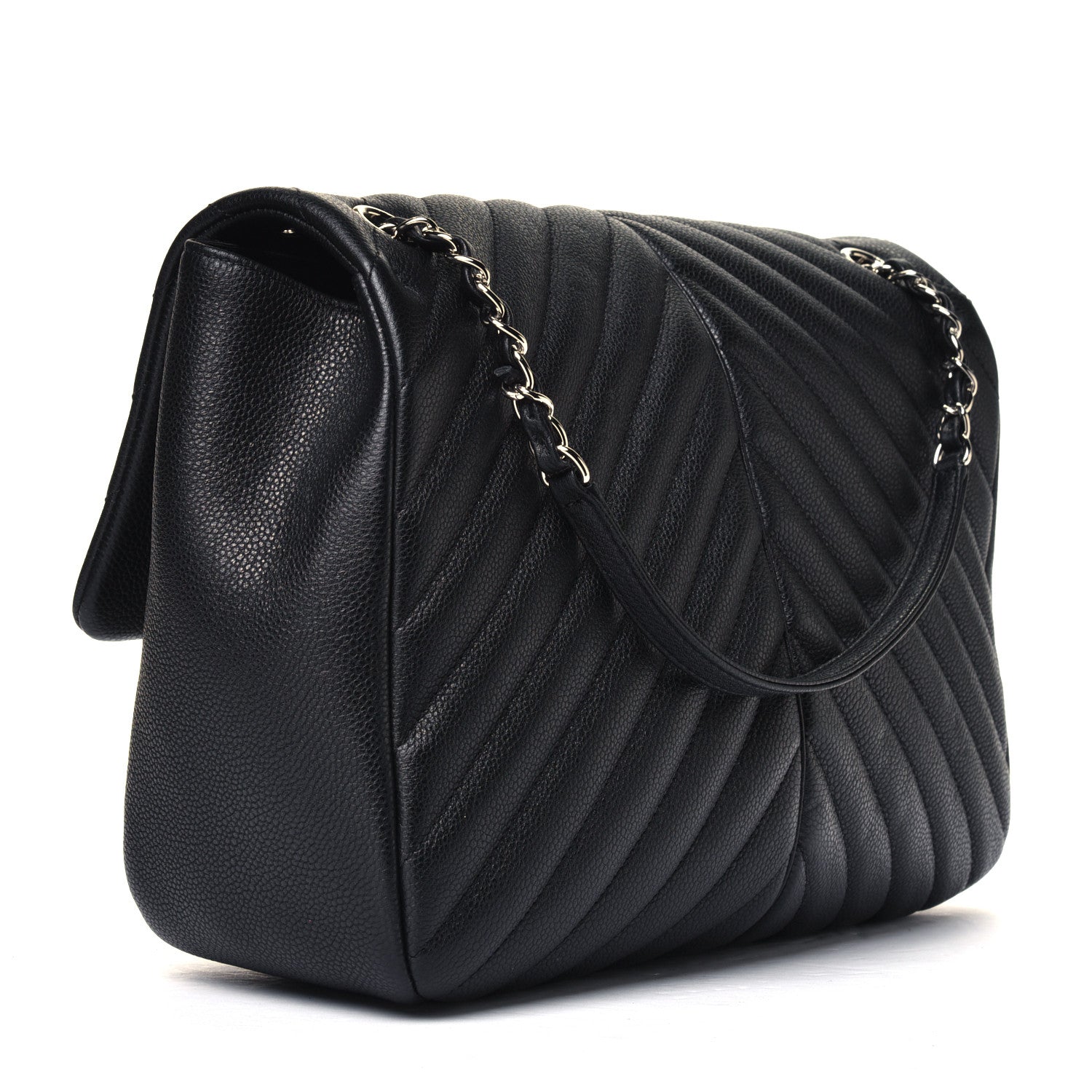 Chanel Caviar Chevron Quilted Large Puffy CC Flap Black 2 of 6
