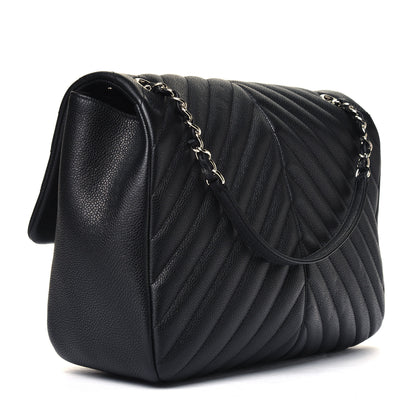 Chanel Caviar Chevron Quilted Large Puffy CC Flap Black 2 of 6
