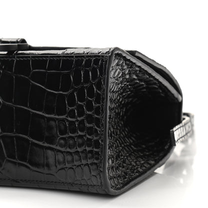Balenciaga Shiny Calfskin Monochrome Crocodile Embossed Small Hourglass Top Handle Bag Black 10 of 10