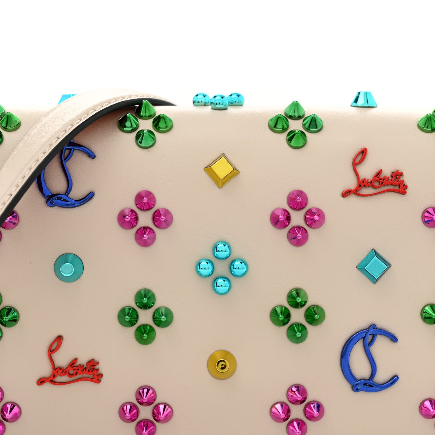 Christian Louboutin Calfskin Spikes Loubinthesky Paloma Clutch Beige 7 of 10
