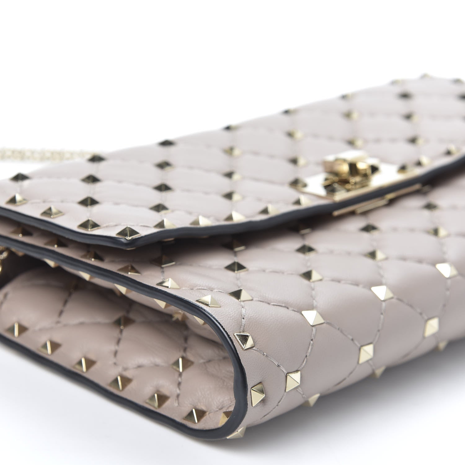 Valentino Garavani Lambskin Rockstud Spike Wallet on Chain Poudre 5 of 8