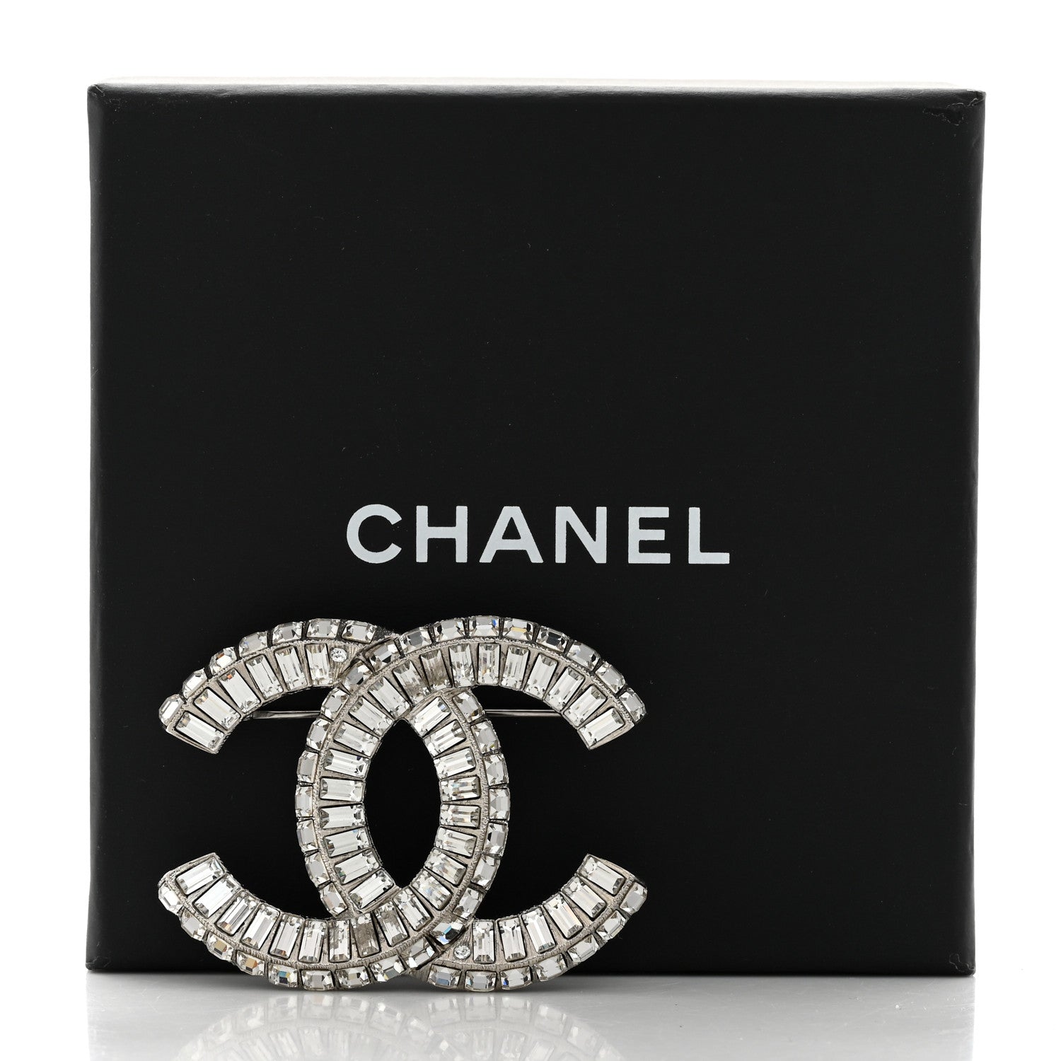 Chanel Baguette Crystal CC Brooch Silver 4 of 4