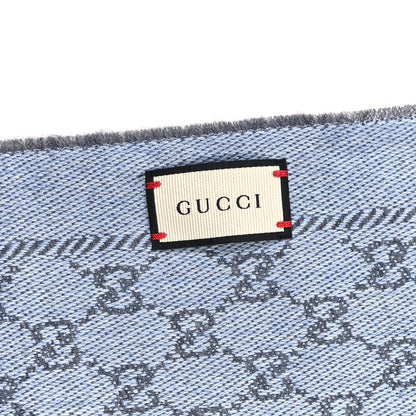 Gucci Wool GG Monogram Reversible New Sten Fringe Scarf Flannel Sky Blue 3 of 4