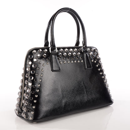 Prada Saffiano Vernice Crystal Pyramid Bag Black 3 of 9