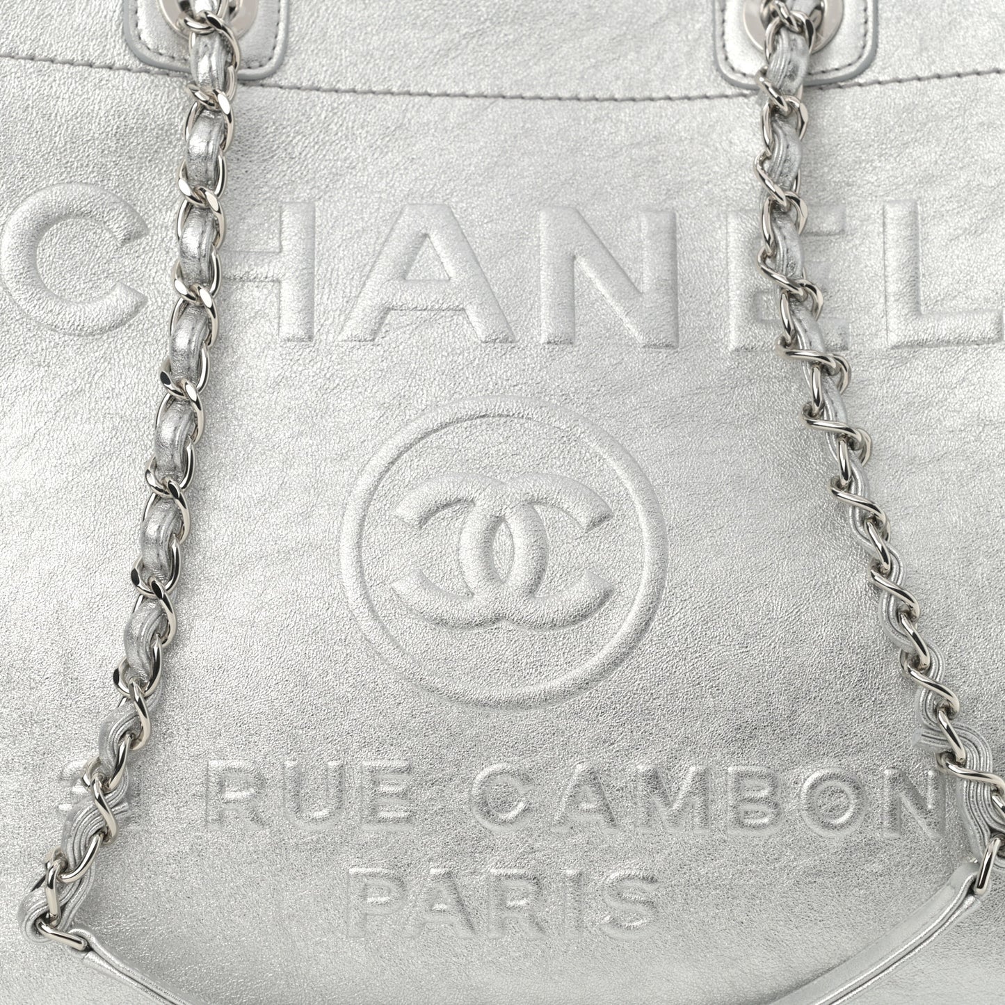 Metallic Calfskin Medium Deauville Tote Silver