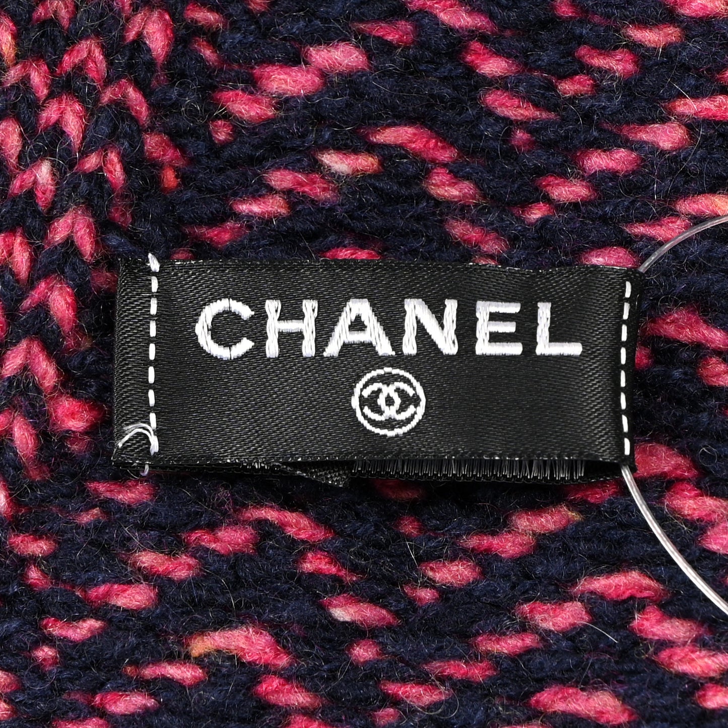 Cashmere Knit CC Scarf Navy Blue Pink