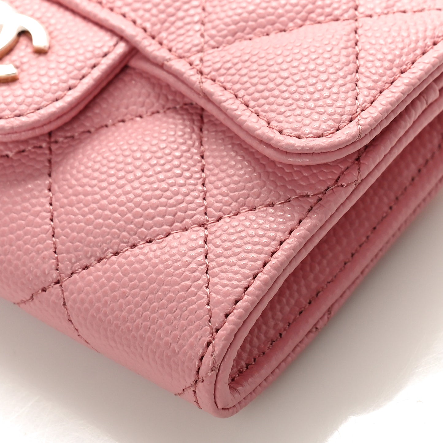 Caviar Quilted Flap Card Holder Wallet Light Pink