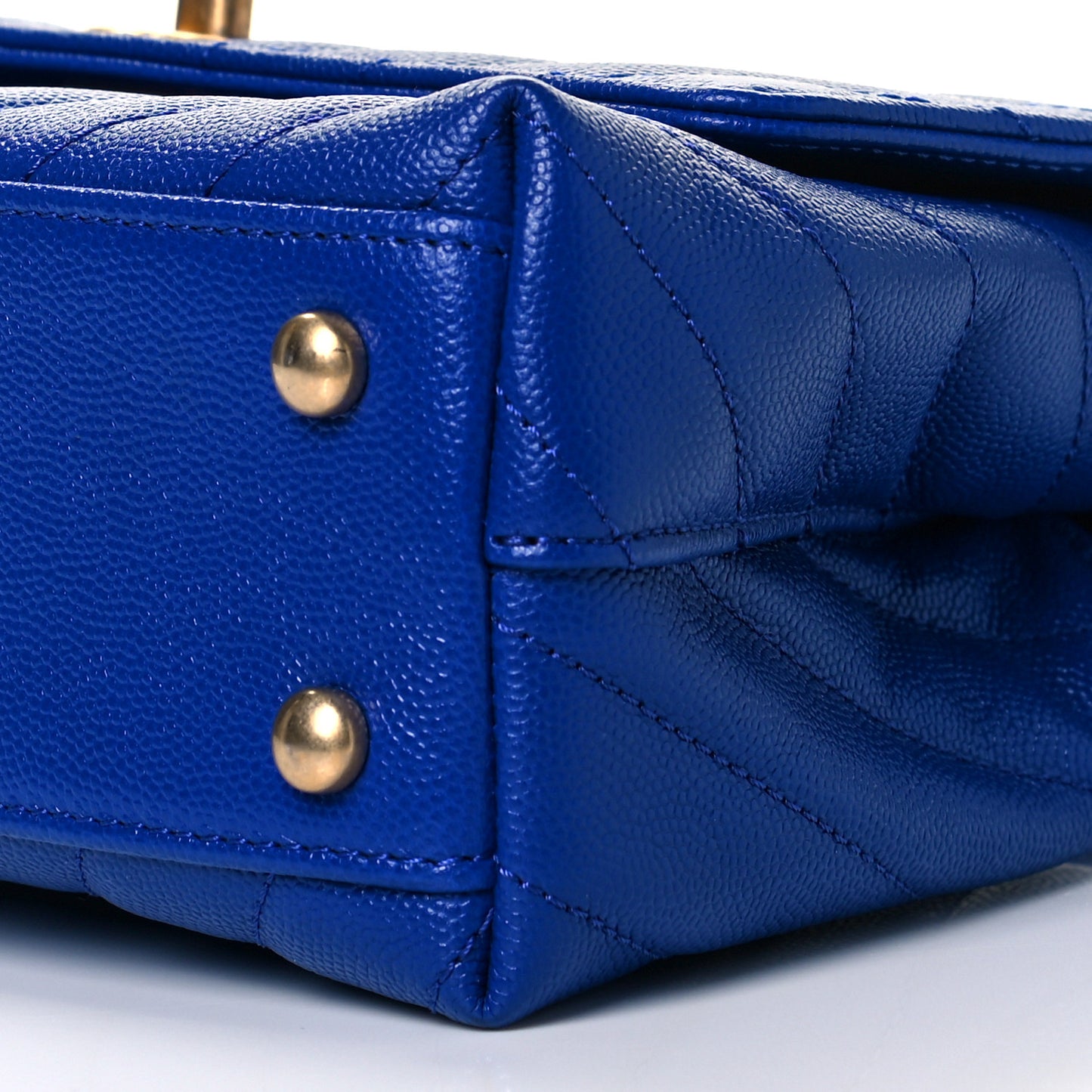 Caviar Chevron Quilted Mini Coco Handle Flap Blue