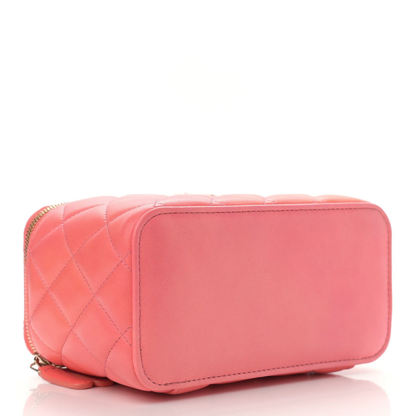 Lambskin Quilted Ombre Small Top Handle Vanity Case With Chain Coral