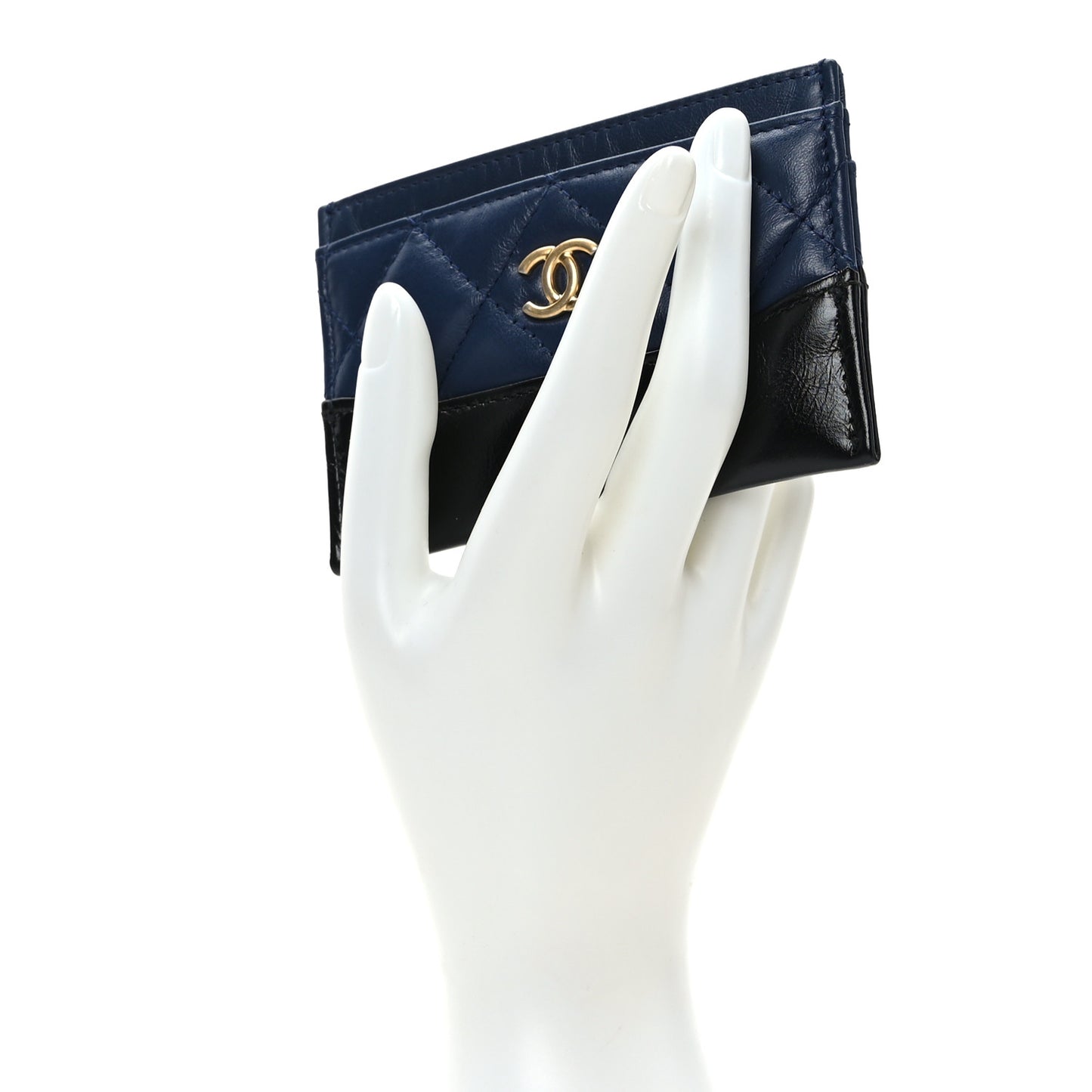 Aged Calfskin Quilted Gabrielle Card Holder Wallet Navy Black